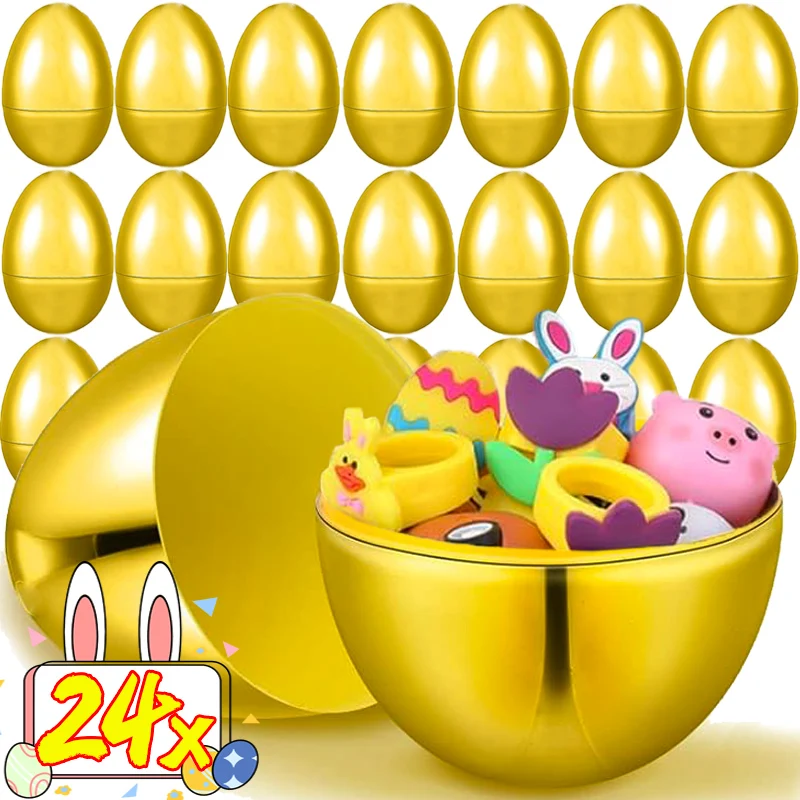 6/24PCS Fillable Easter Eggs Golden Plastic Empty Egg Shells Creative Kids Gift Box DIY Easter Party Decor Game Prizes Supply