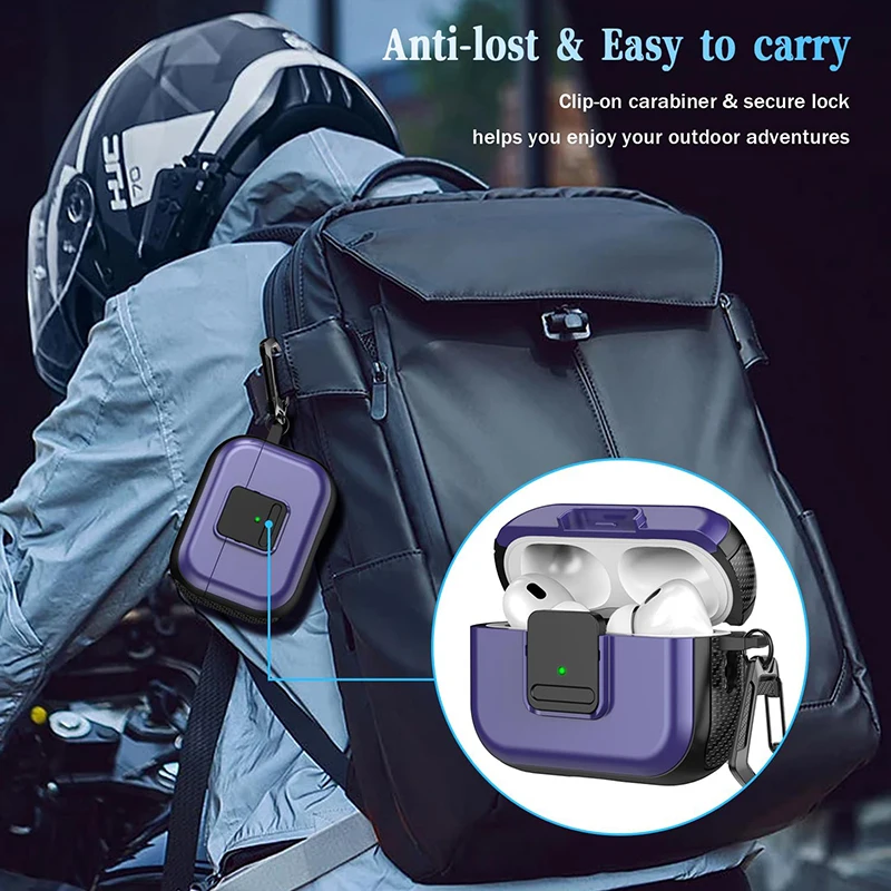 حافظة صلبة مغناطيسية واقية بقفل آمن ، غطاء مع سلسلة مفاتيح لأجهزة Airpods Pro 2 و 2nd و 1st