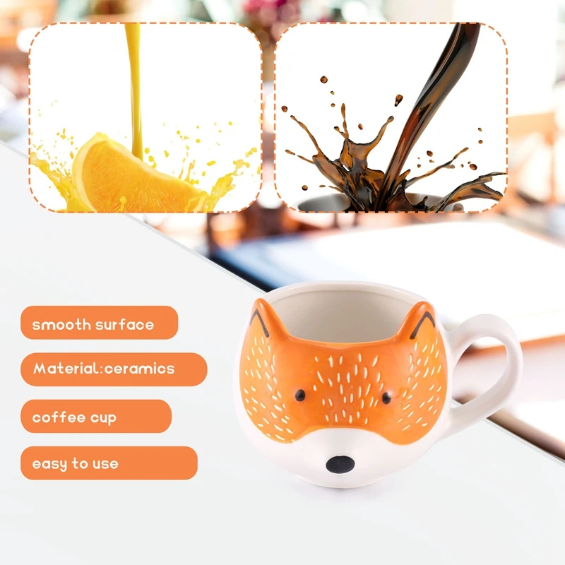 Ceramic Coffee Cup Cartoon Fox Shaped Cup Animal Pattern Home Kitchen Office Juice Milk Cup