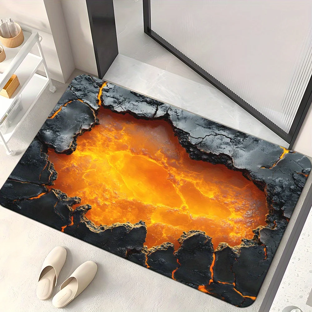 1pc 2D Flat Lava Crack Black Gold Texture Flannel Door Mat Non Slip Modern Abstract Rug For Entryway Bathroom Decor