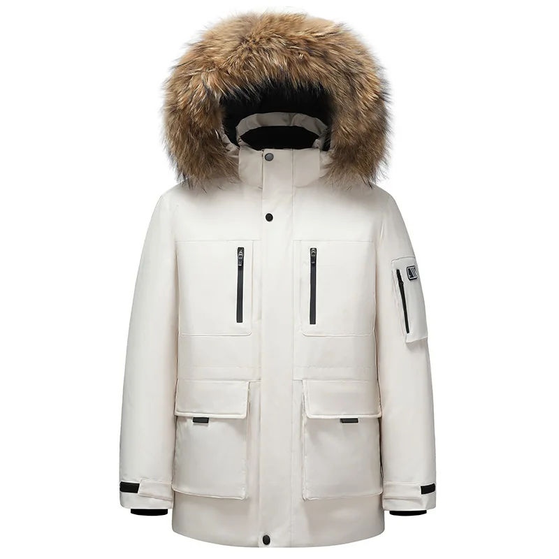 

Men's Premium down Jaet 2026 New Winter Trend Youth Large Fur Collar Hooded Neutral Sle Outerwear Warm Thiened Long Sve