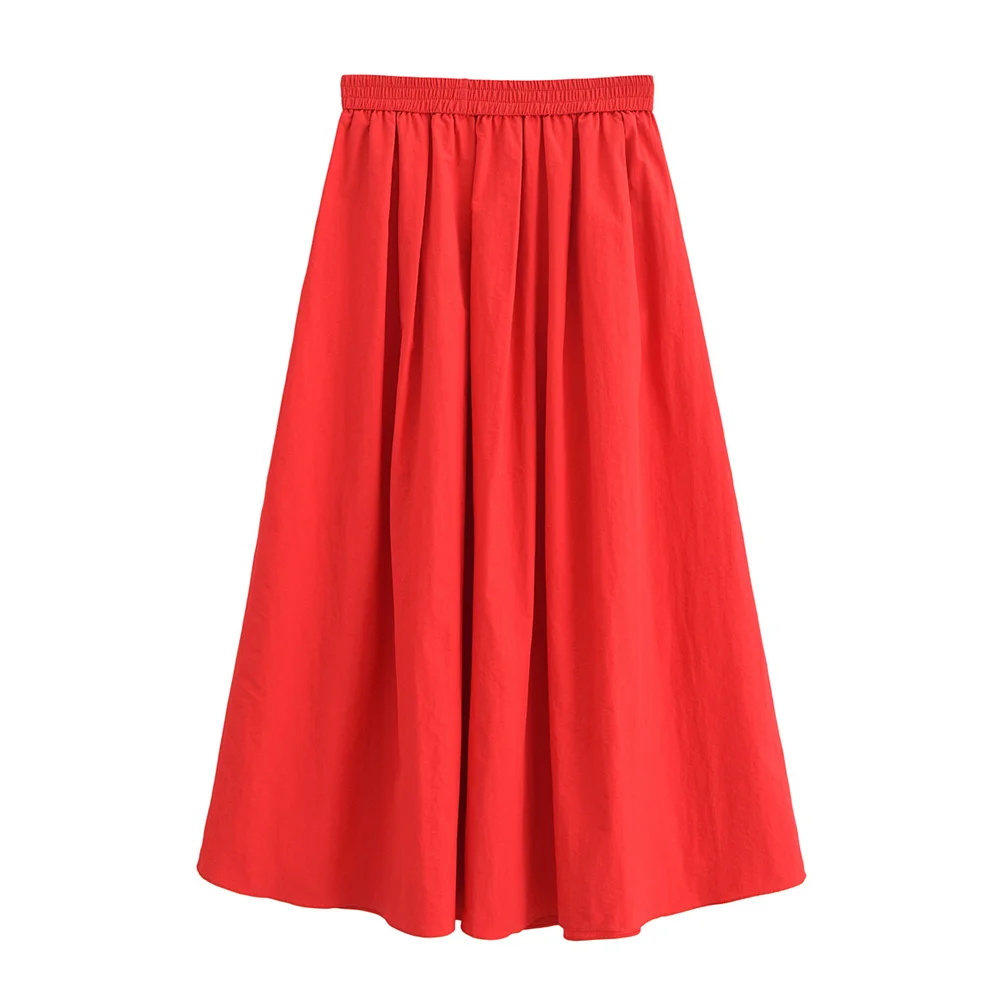 UNIZERA2024 Summer New Product Casual Women\'s Fashion Solid Color Collar Short Sleeve Shirt Midi Skirt Set