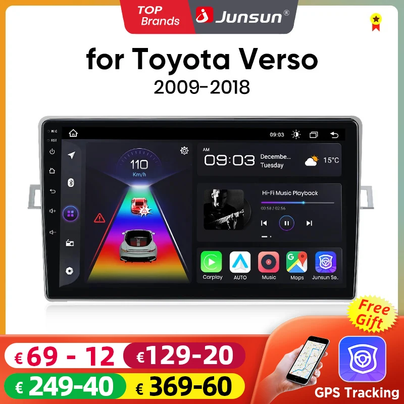 Junsun Android Wireless CarPlay Auto Car Radio For Toyota Verso R20 2009-2018 Intelligent Systems DSP SWC RDS GPS FM BT