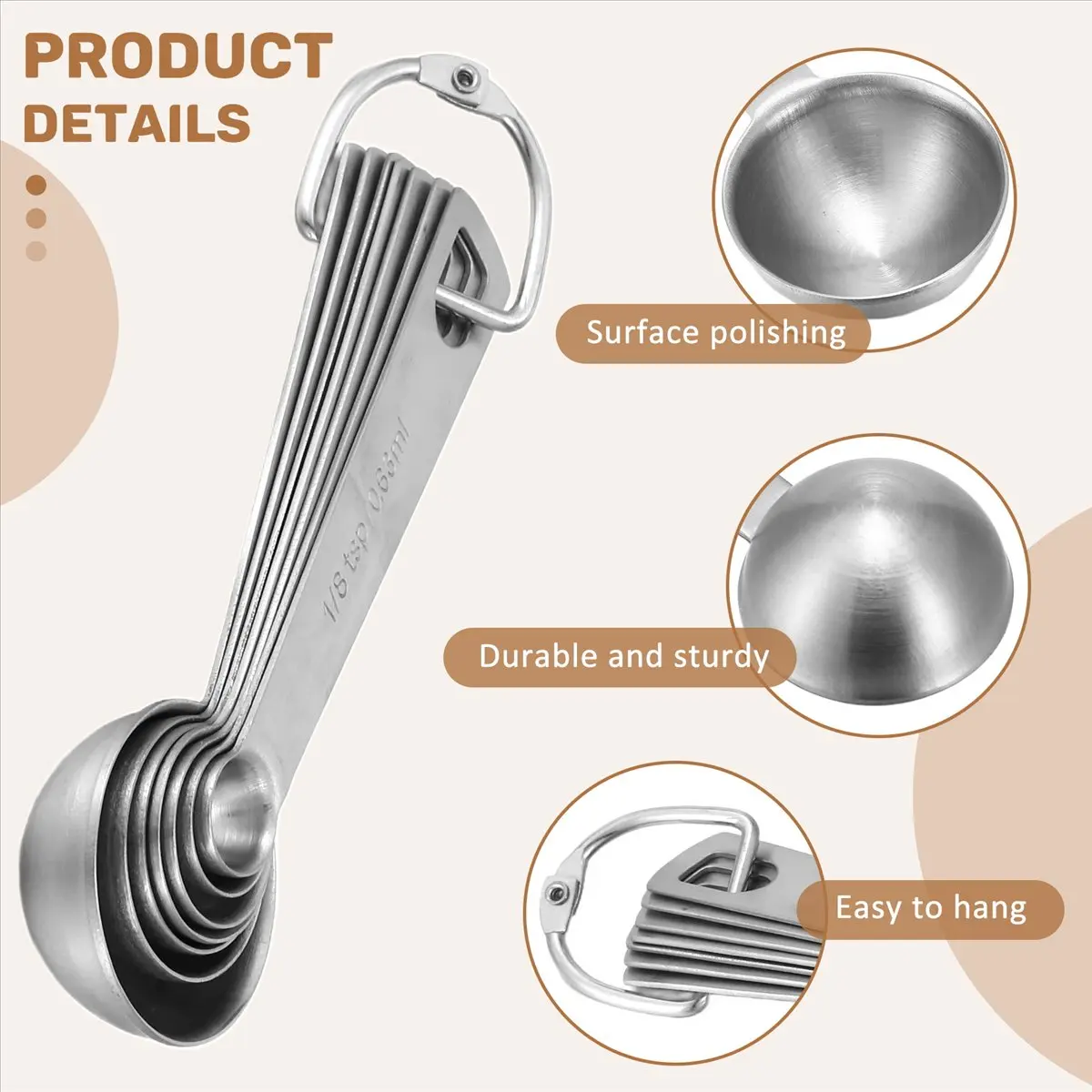 A1140Z~Stainless Steel Measuring Cups and Spoons Set of 14 Pieces,7 Nesting Cups and 7 Stackable Spoons Professional Portable