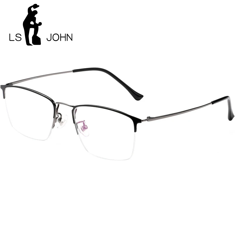 

LS JOHN Square Titanium Eyeglasses Frames Men Ultralight Brand Half-Rim Optical Prescription Glasses Women New Korean Eyewear