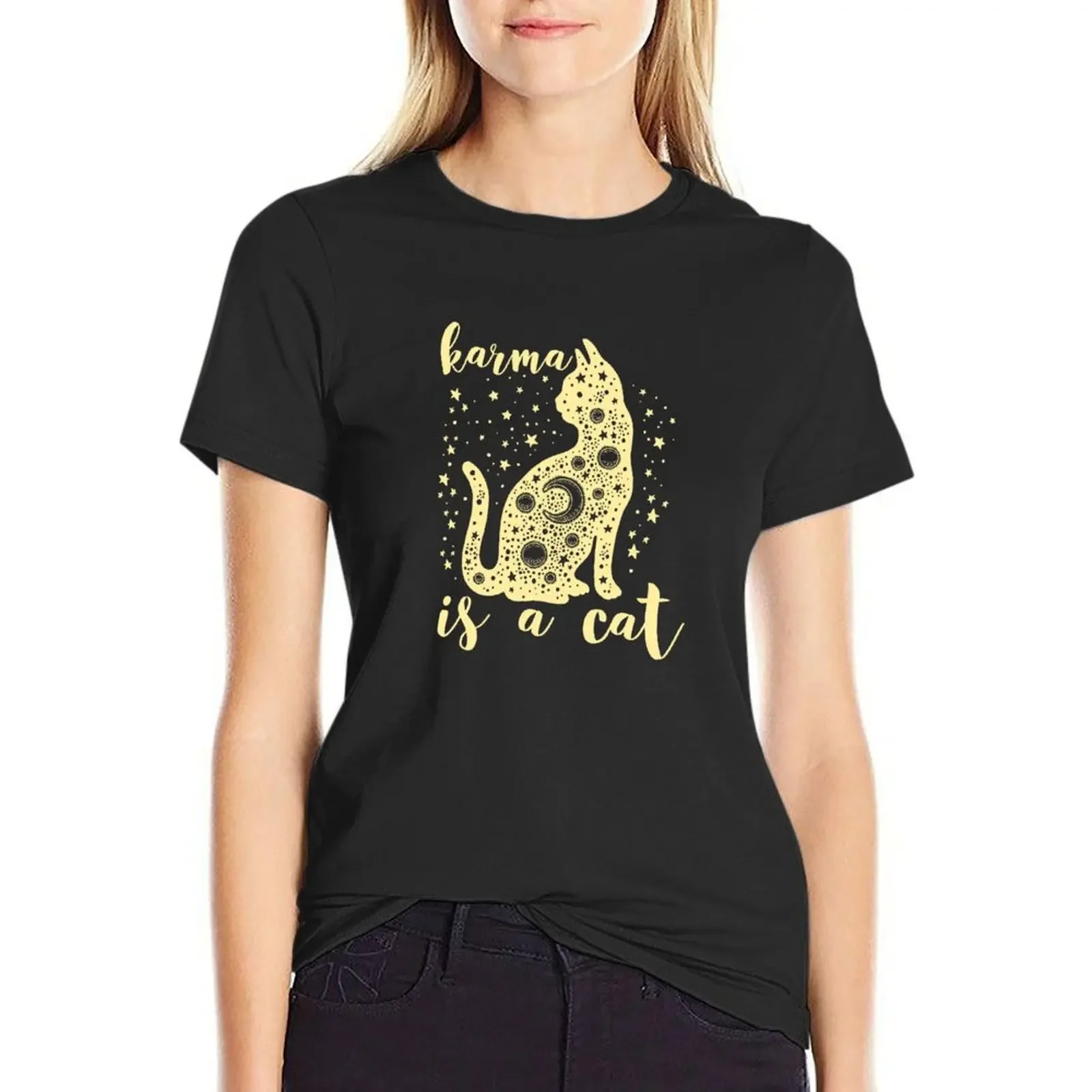 

Karma is a Cat T-shirt plus size tops summer top aesthetic clothes Women's t-shirt