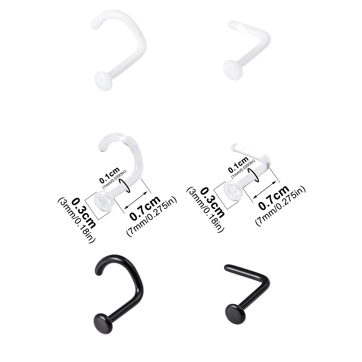 1/3pcs Glass Transparent Nose Rings Retainer Holder Nose Piercing Body Jewelry Wihte Black Clear