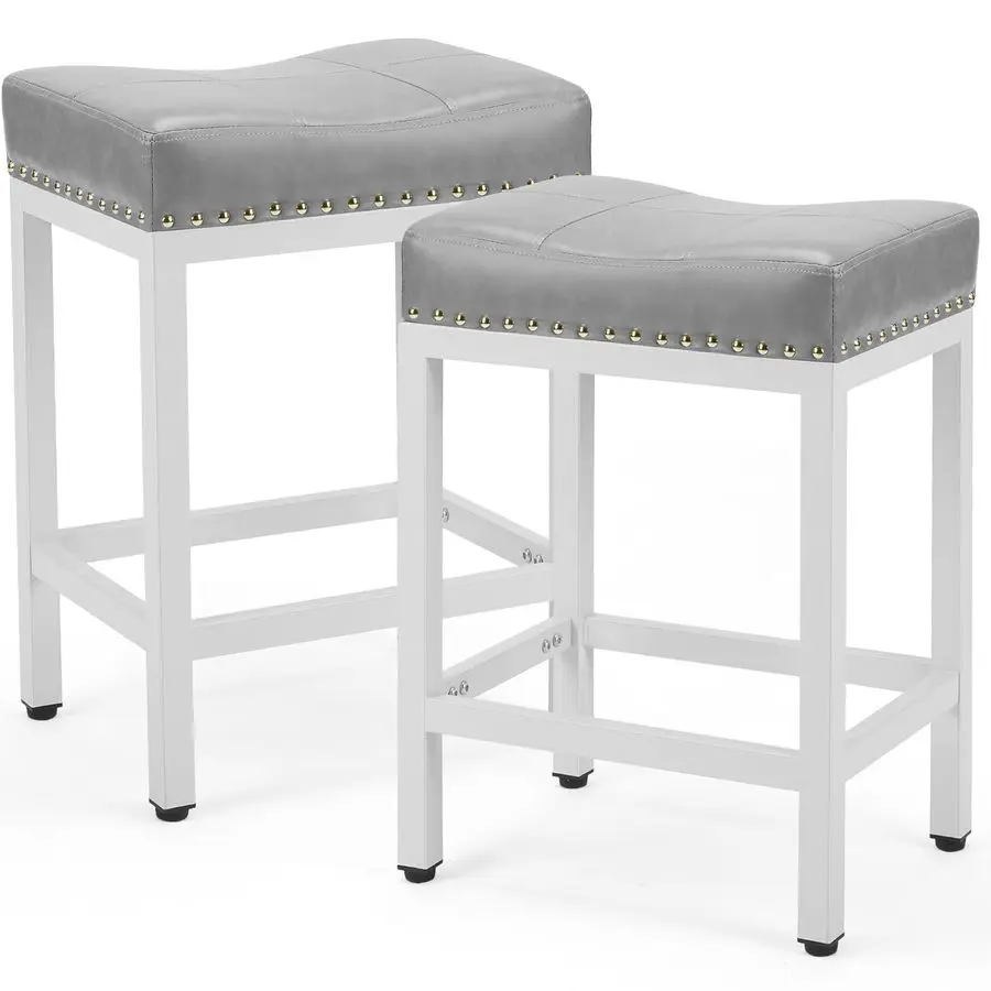 

PU Leather Saddle Bar Stools Set of 2 12.8"D x17.5"W x24"H 24" Counter Height 3.7" Thick Upholstered Stools