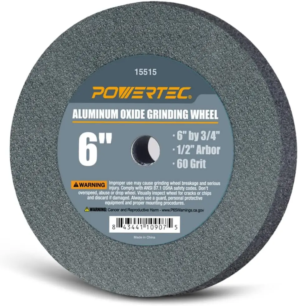 

6 Inch 60 Grit Aluminum Oxide Grinding Wheel, 3/4" Thick 1/2" Arbor for Bench Grinder, Sharpening Drill Bits, Blade & Chisel
