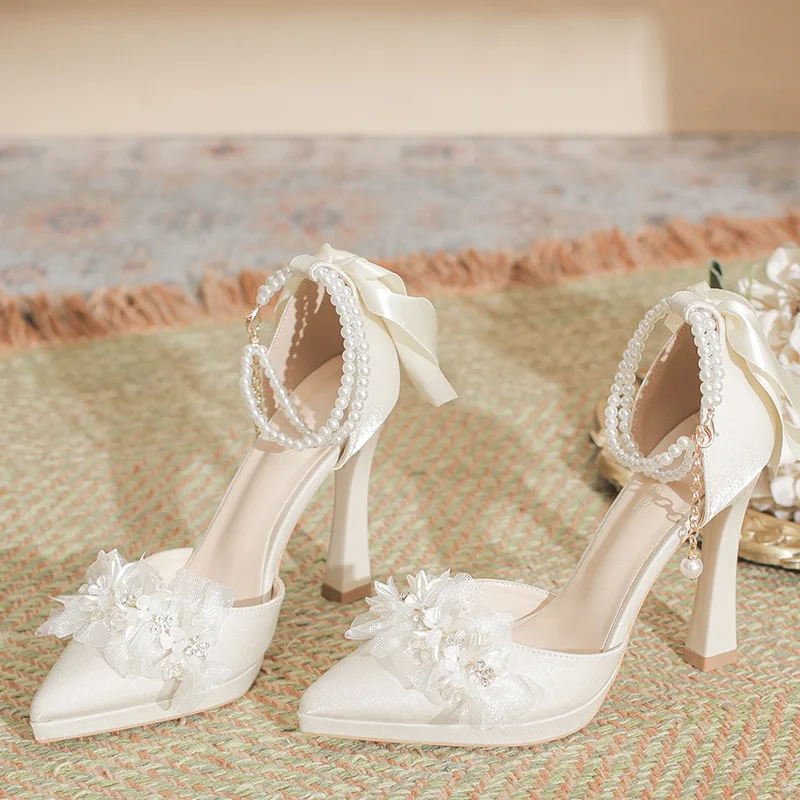 2025-sexy-bow-strap-hollow-shoes-women's-thick-heel-headband-shallow-mouth-waterproof-platform-bridal-wedding-single-shoes