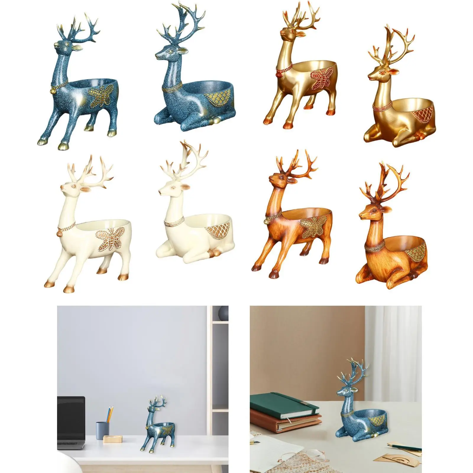 Cartoon Deer Statue Desktop Storage Tray Multifunctional Candy Bowl Ornament for Office Bedroom Cabinet Dining Table Entrance