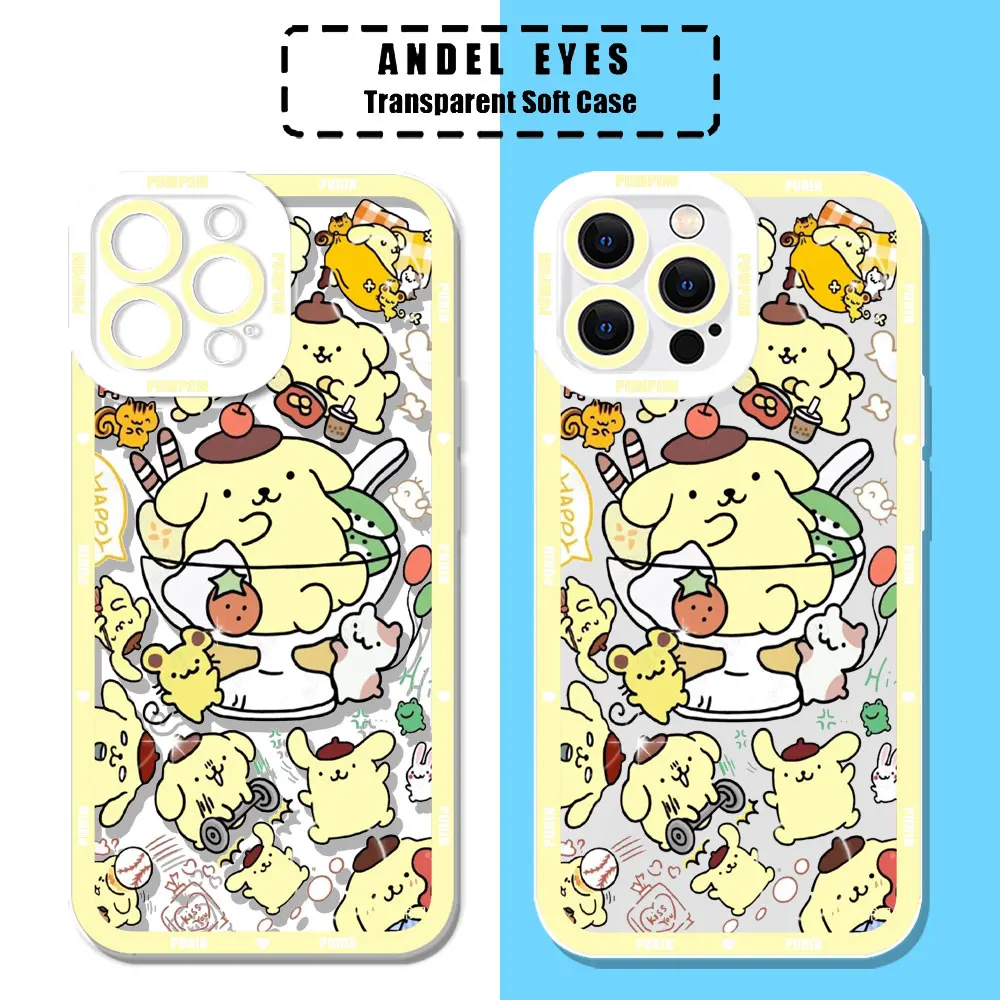 Cartoon PomPom Purin Dog Phone Case For Samsung Galaxy S24 Ultra S20 S21 S22 S23 Plus Fe Note 20 S24Ultra Case Transparent Cover