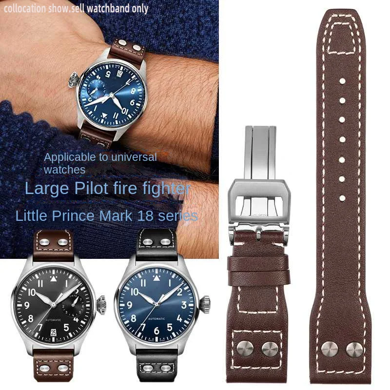 For IWC Pilot Spitfire princekin Mark dermis watch strap 20mm 21mm 22 Black brown cowhide wristband Folding buckle watchband