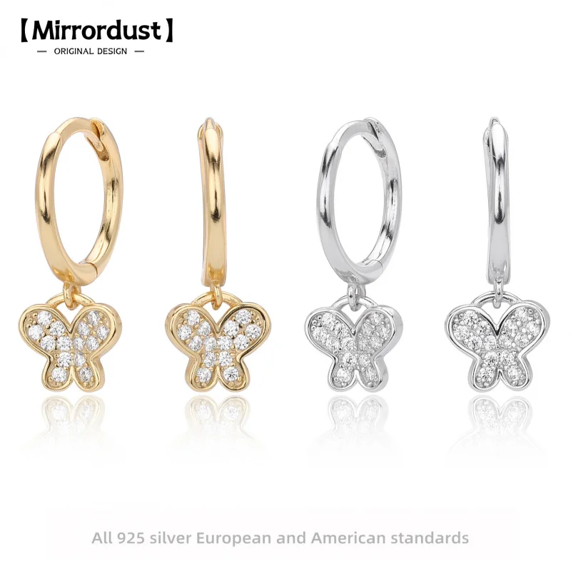 

【Mirrordust】S925 стерлингового серебра с цирконом, инкрустированные элегантными серьгами-кольцами-бабочками, новые модные зажимы для ушей, высококачественные украшения для ушей