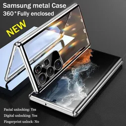 Metal Aluminium alloy Case For Samsung Galaxy S23 S22 S24 Ultra 360° Full Enclosed Protection Magnetic Adsorption HD Glass cases