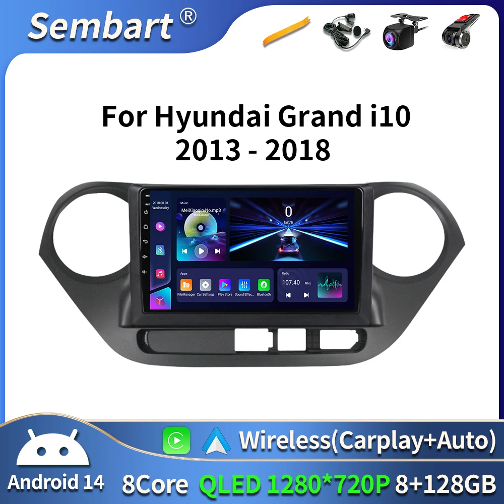 Android carro multimidia player para hyundai grand i10 2013-2018 rádio automático navegação gps 4g carplay qled tela de toque 4g 2din dvd