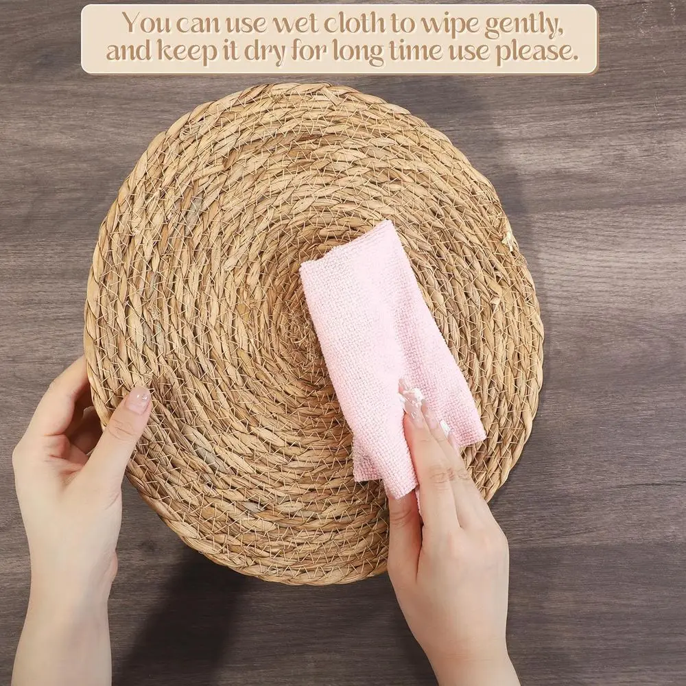 12-Inch Natural Woven Rattan Placemats, Set of 24, Boho Style for Rustic Farmhouse Dining & Kitchen Decor