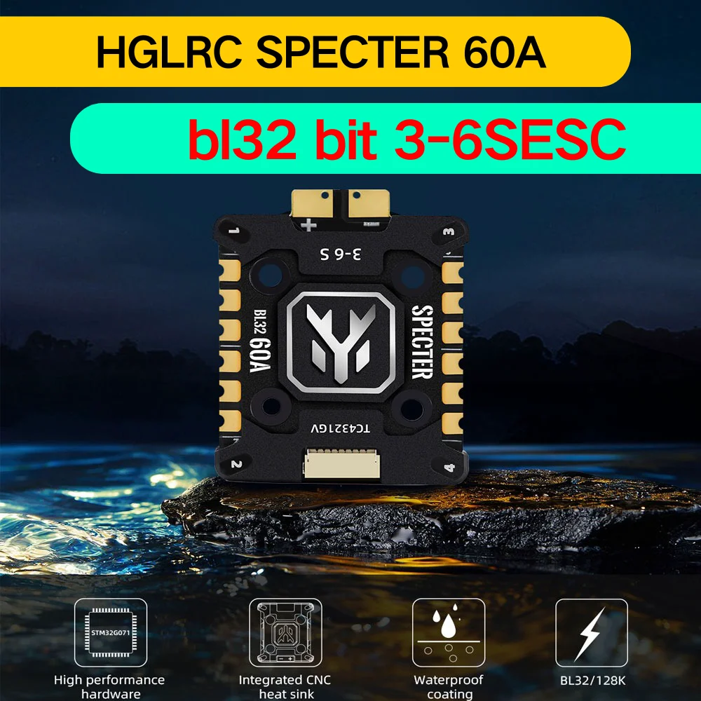 

HGLRC SPECTER 60A 4 в 1 ESC 3-6S BL32 128K с радиатором 20x20 мм для FPV гоночного дрона Фристайл