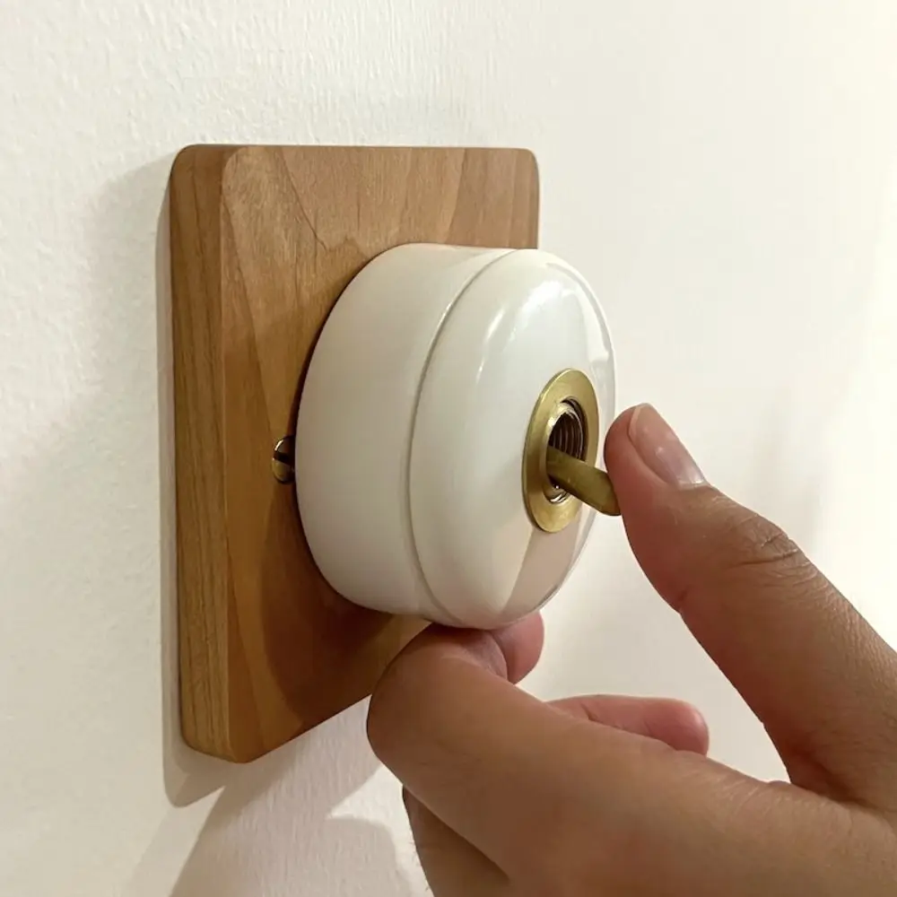 Simple Ceramic Toggle Light Switch Round Metal Lever Toggle Switch Wall Lamp Control 2 Way Retro Wall Switch Wall Decor