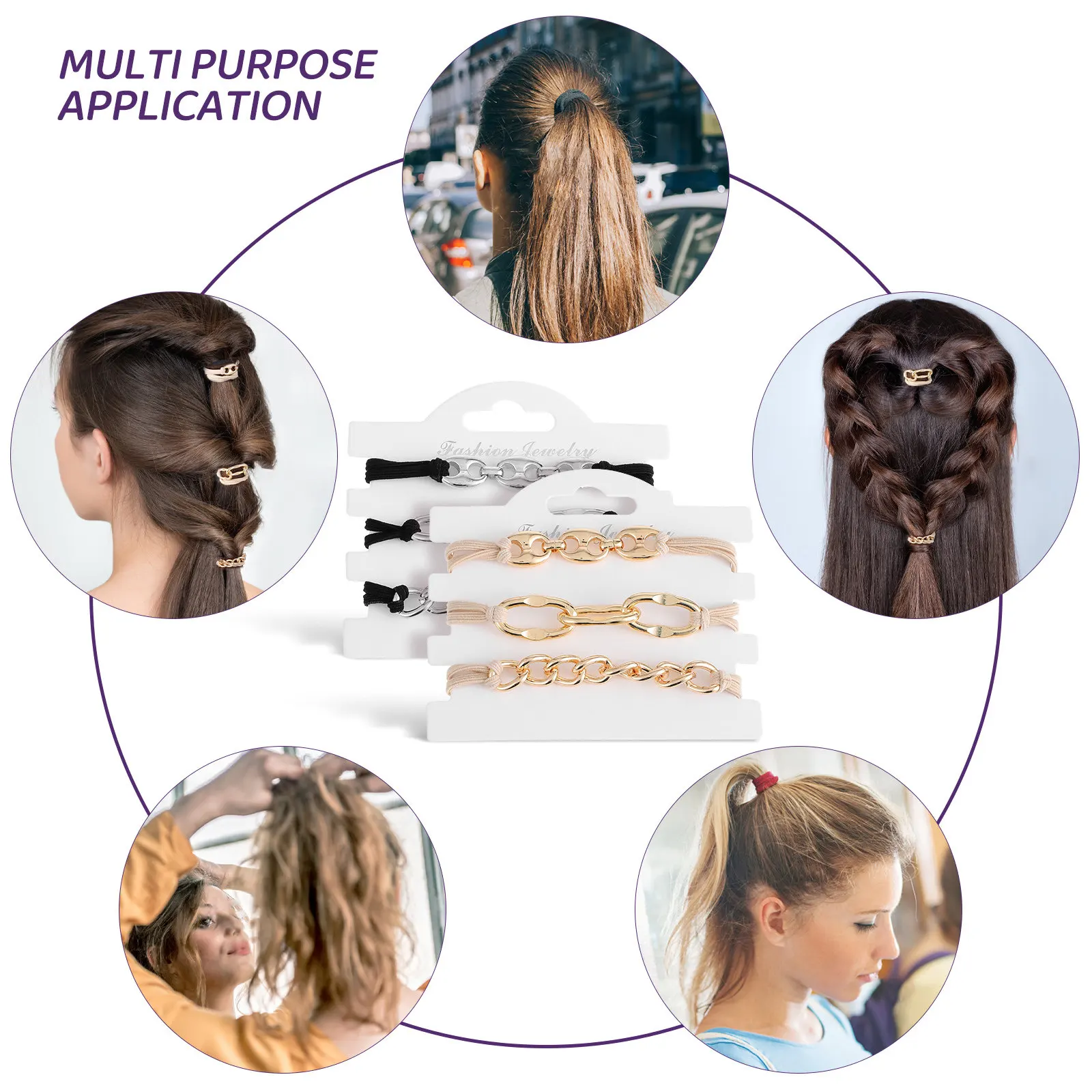 

6Pcs Bracelet Hair Ties Fashion Elastic Hair Scrunchies with Metal Ring Casual Wristband for Women Girls Matching Everyday