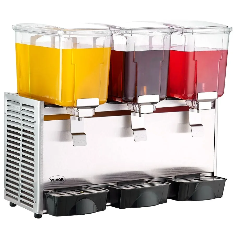 

Commercial Beverage Dispenser 13.6 Qt 12L 3 Tanks Ice Tea Drink Machine 620W 304 Stainless Steel Juice Dispenser with 41°F-53.