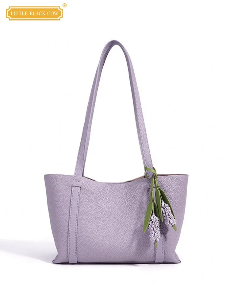 Fashion Women Buckle Genuine Leather Bag Large Capacity Shopping Bag Casual Ladies Soft Cowskin Single Shoulder Bag Tote Handbag