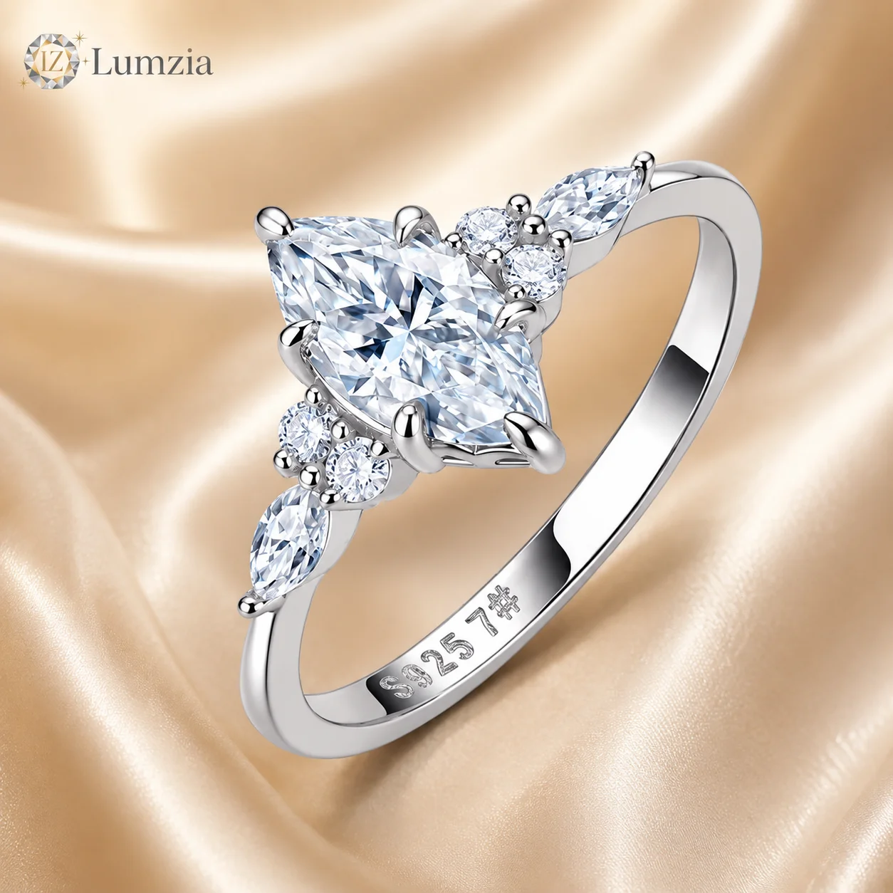 Marquise Cut Moissanite Engagement Ring 1CT Side Stones S925 Sterling Silver D Color VVS1 GRA Certified Gift for Women
