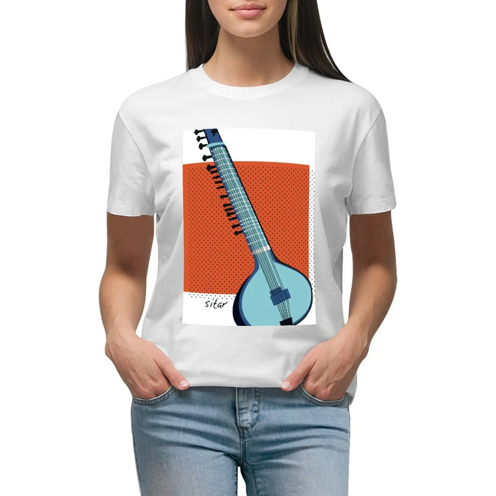 

Sitar - Instruments of the World T-shirt lady clothes oversized shirts graphic tees clothes for Women