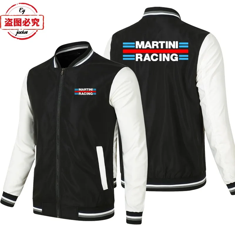 Martini Racing Logo Print Racing Suit Loose Long Sleeve Men's Color Block Top Baseball Jacket