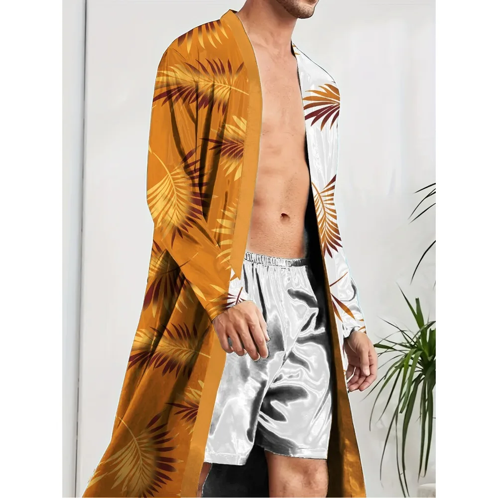 رداء رجالي مطبوع رقميًا للربيع والخريف، رداء نوم ممتع، للترفيه المنزلي والترفيه، سريع الجفاف #1