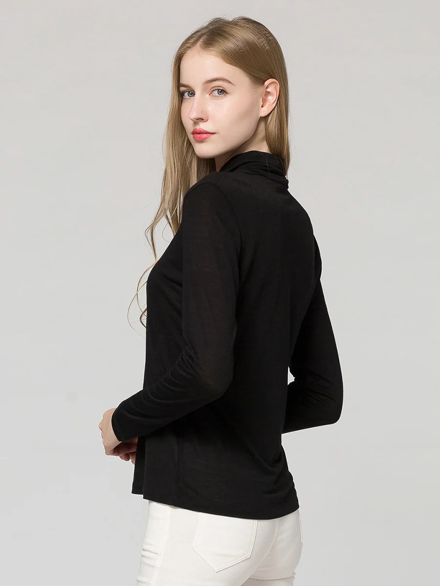 Winsleter-90%Silk 10%Cashmere Elegant Knit T-Shirt, Turtleneck Long Sleeve, Women Basic Warm Slim Top, 2026 Autumn New T67439CC