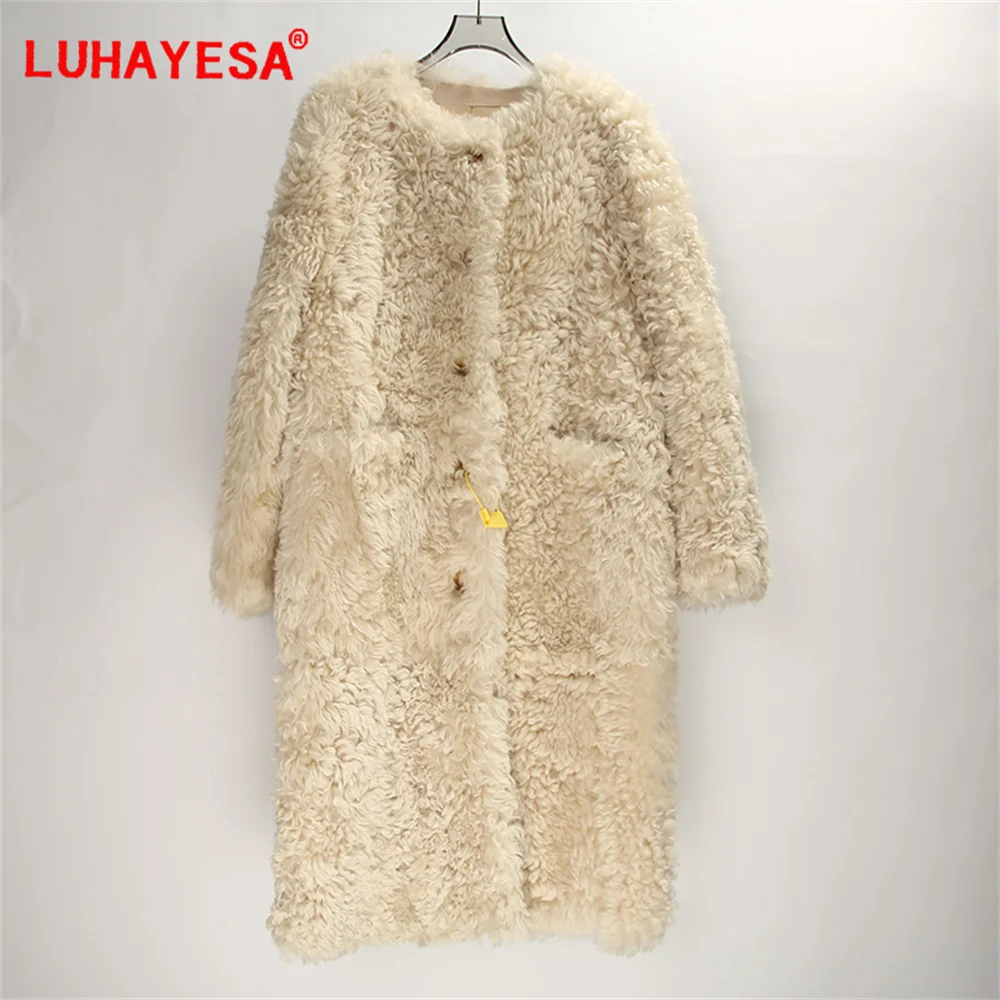 

2024, женская одежда из искусственного меха Mosna Lamb Shearling, удлиненное бежевое нижнее пальто Pentesa, зимнее пальто из натурального меха