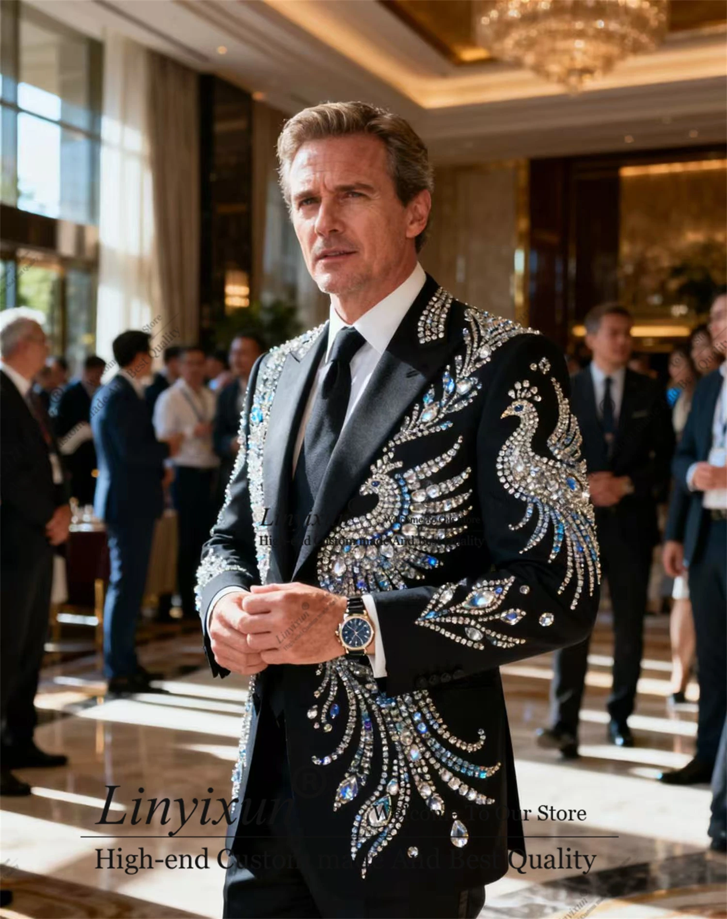 

Роскошный ювелирный орнамент, смокинг, мужские костюмы, индивидуальный свадебный пиджак для жениха, блестящий модный комплект из 2 предметов, тонкий женский костюм