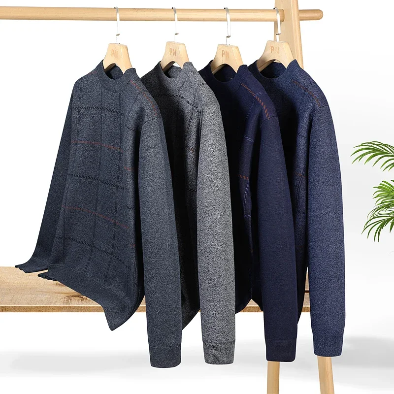 

Топы с длинными рукавами для пожилых людей среднего возраста, толстый пуловер, куртка, зимний свитер, толстовка, мужские джемперы, футболка с круглым вырезом, модное пальто