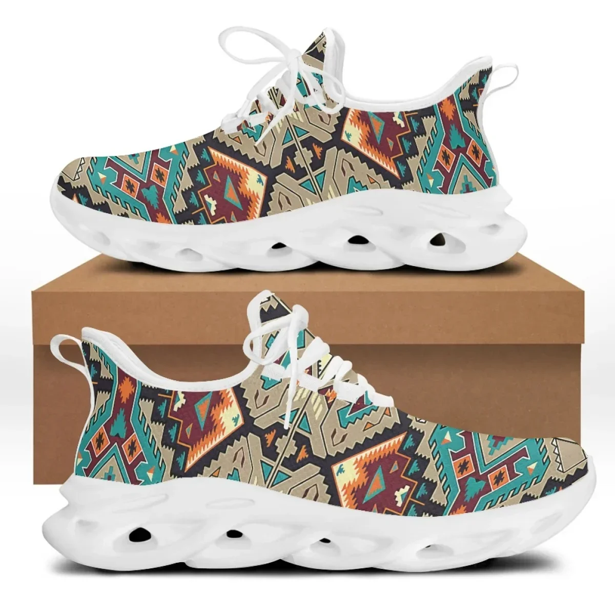 American Tribes Print Mens Chunky Shoes Retro Design Custom Ladies Walking Style Shoes Flats Mesh Zapatillas
