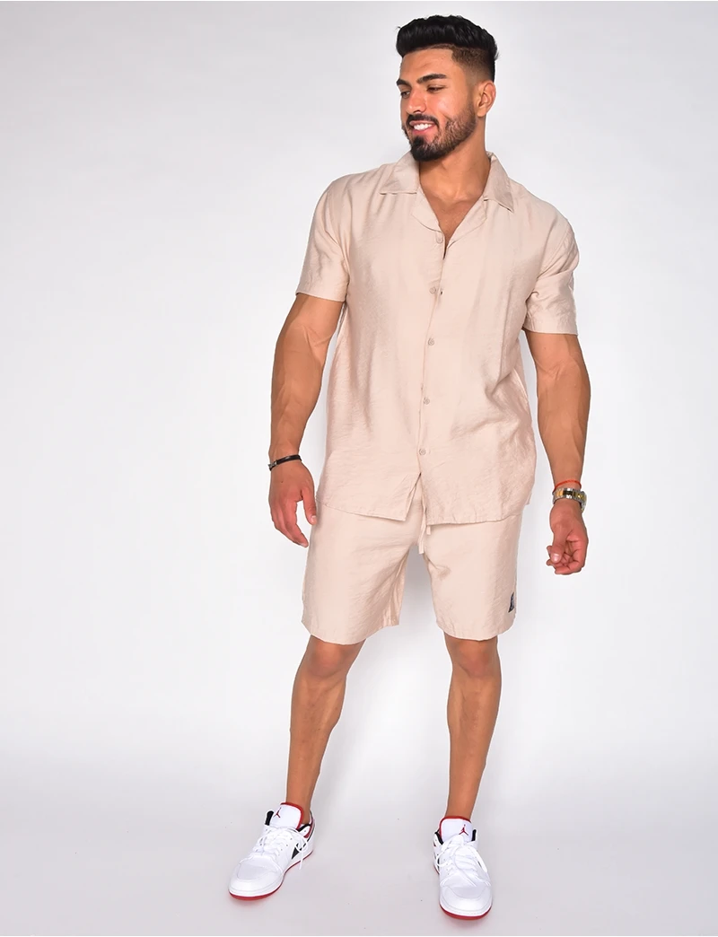 Summer Cotton Linen Shirt Set Men\'s Casual Loose 2-Piece Suit +Home Clothes Pajamas Comfy Breathable Beach Short Sleeve Sets