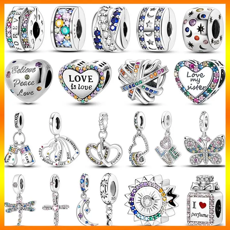 

Charms 925 Original Zircon Clip Bead New in Fits Pandora Bracelet Women Sterling Silver 925 DIY Pendant Jewelry Free Shipping