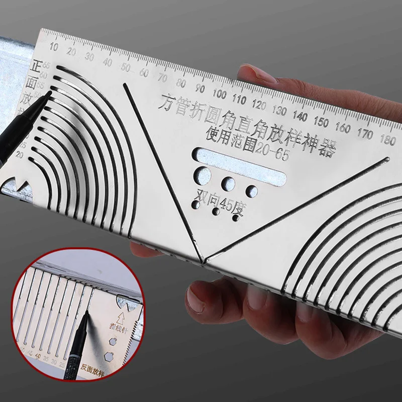 Arc Marking Ruler Right Angle Construction Arc Parallel Drawing Tool 90 Degree Folding Ruler for Metalworking Cutting Guide