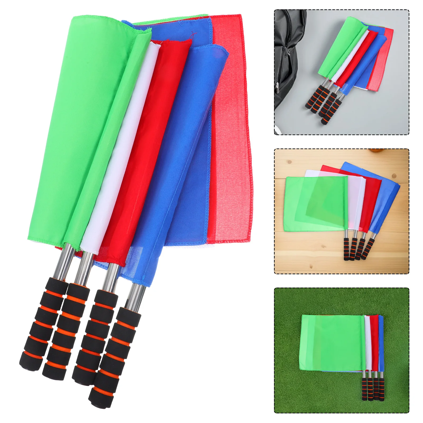 

4pcs Durable Referee Signal Flags Bright Visibility Sports Competition Equipment Sponge Handle Stainless Steel Soccer Volleyball