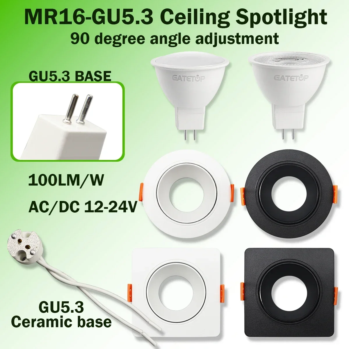 에너지 절약 LED 다운라이트 MR16, 따뜻한 조명 각도 조절, 회전 실내 조명, 12V, 24V, 1-20 개