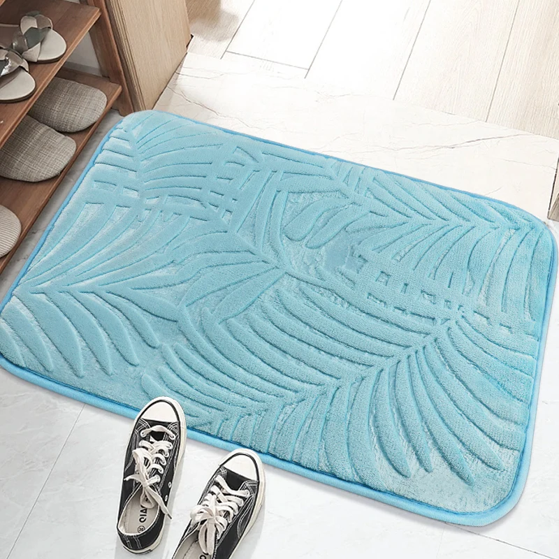 

Coral Fleece Bathroom Carpet Leaf-Shape Floor Bath Mat Water Absorption Non-slip Memory Foam Absorbent Washable Rug Toilet Floor