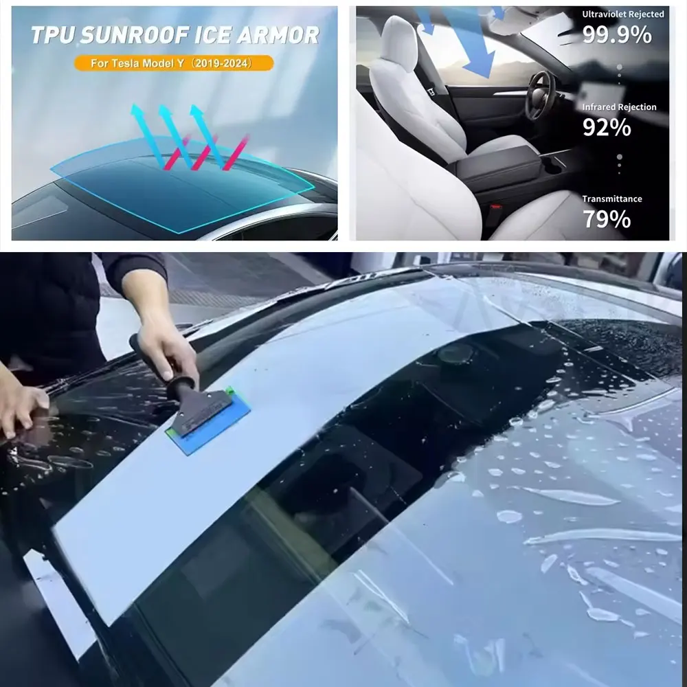 Universal TPU Black Sunroof Ice Armor Glass Car Sunroof Protective Film Blue Car Heat Insulation Sticker Reject UV