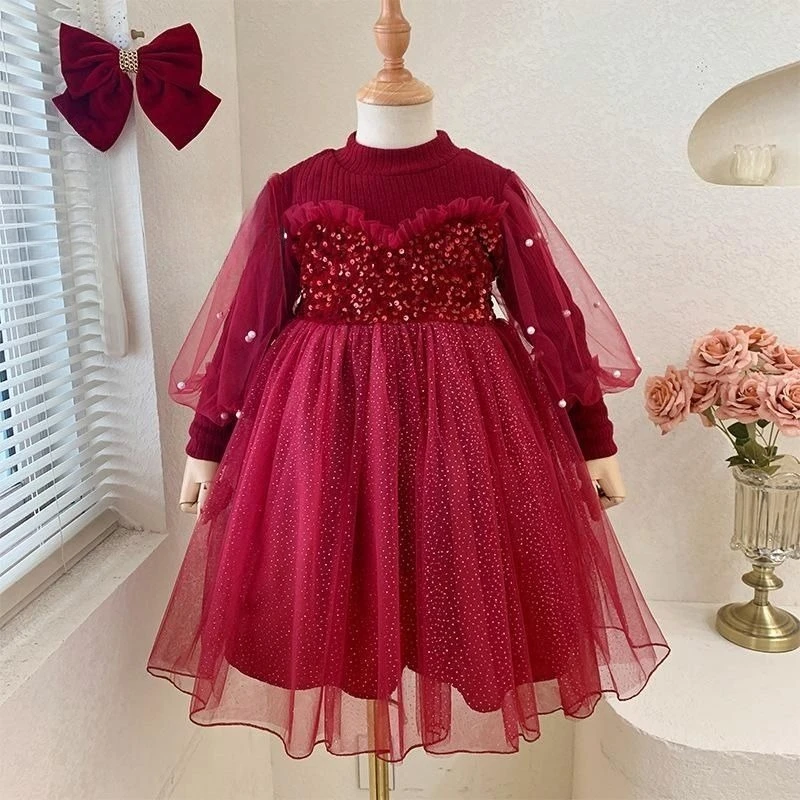Girl Knitted Dress Long Sleeve Princess Dress Spring Autumn Korean Style Kids Fashion Clothing