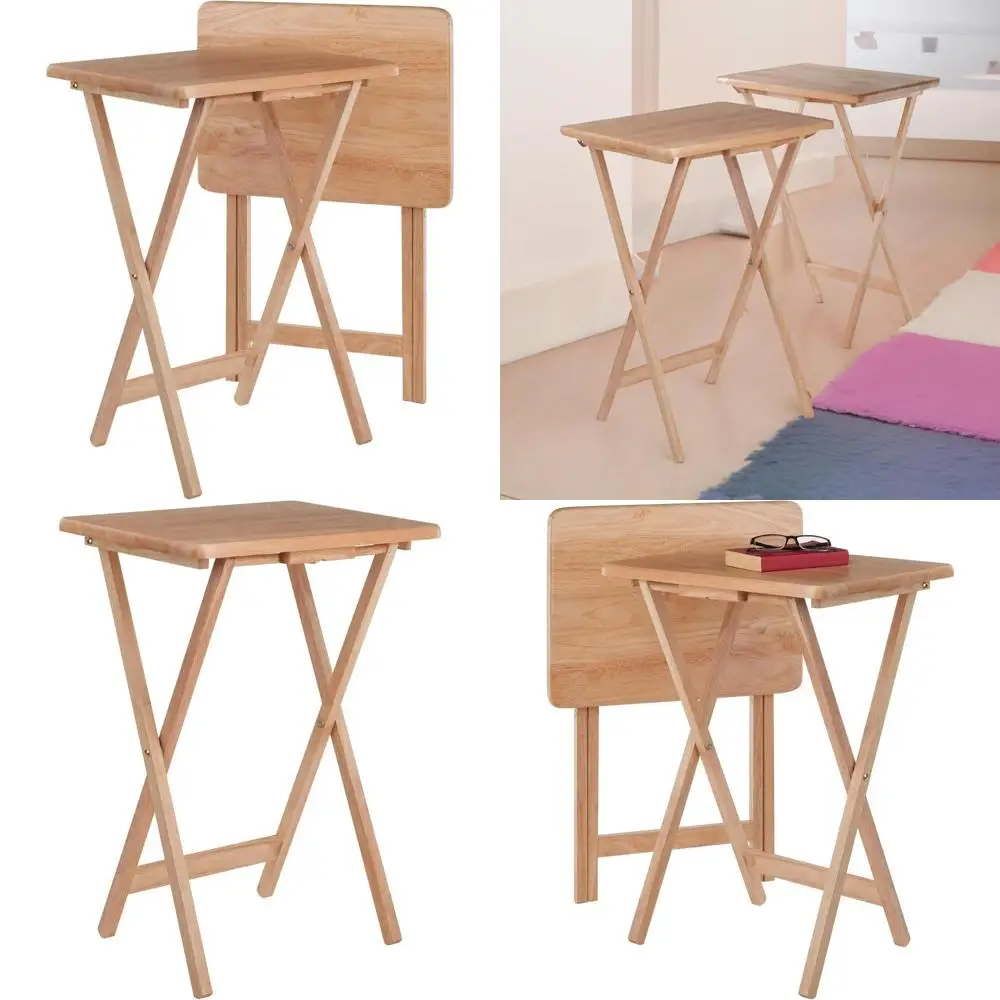 Folding Wooden Snack Tables: Rectangular Tray Sets for Serving Beverages, Snacks, and Books