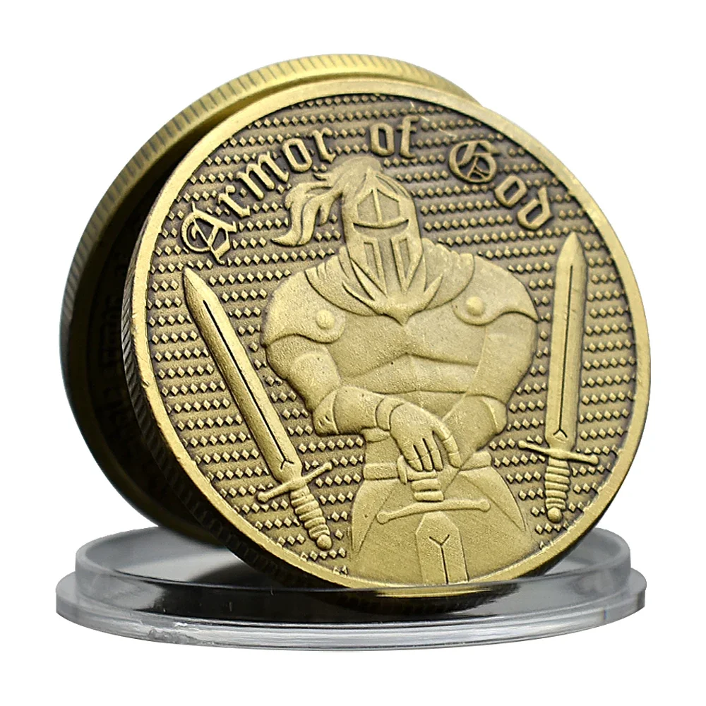 Armor of God Challenge Coin Collectibles Armored Knight Bronze Retro Commemorative Medal Ephesians Souvenir Art Craft