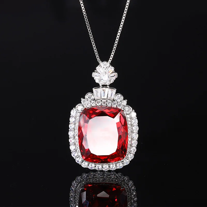 New Gold-Plated Orange Zircon Rectangular 20*23 Pendant Necklace Jewelry