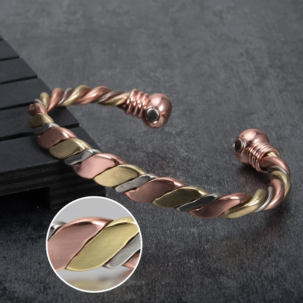 Ikuinen Magnetic Bracelet Copper Ball Rose Gold Open Cuff Adjustable Bracelets Bangles for Women Gifts