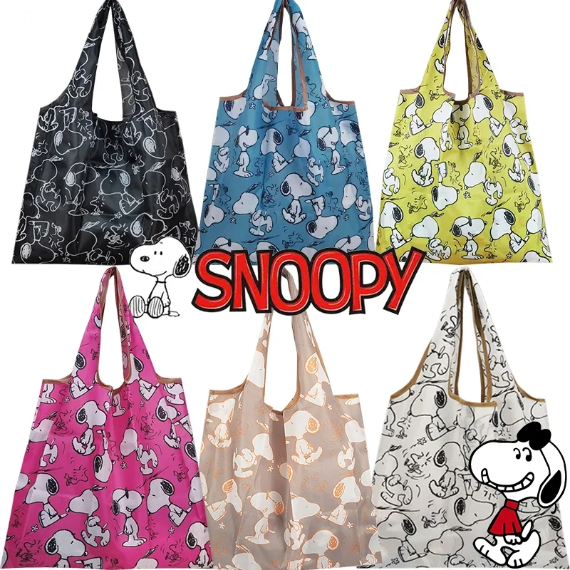 Cartoon Snoopy Foldable Shoulder Bag Anime Reusable Grocery Large Capacity Eco Bag Shopkeeper Travel Pouch Shopping Handbag