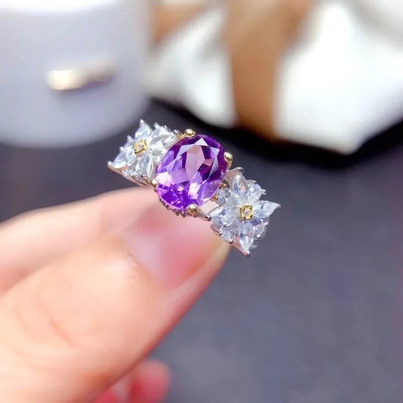 

New in Amethyst Rings for Women Fashion Sunflower Daisy Two-Color Colorful Purple gemstone Ring Party Birthday Gift