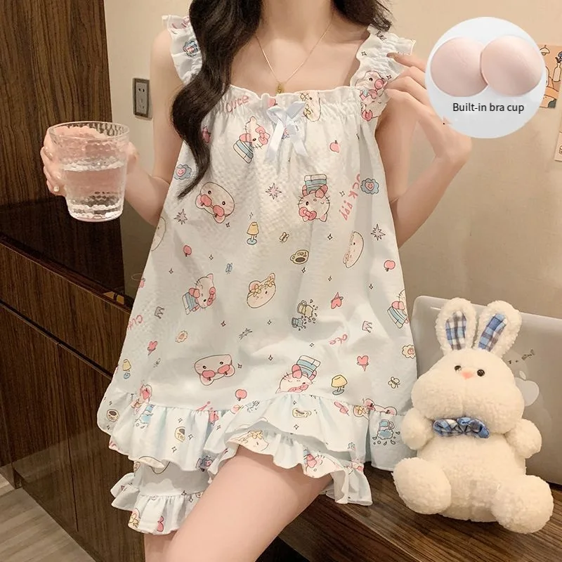 

Милая пижама Sanrio Hello Kitty, комплект из двух предметов: шорты и топ на бретелях, ночная одежда, кавайное мультяшное платье-неглиже, летняя пижама, домашняя одежда
